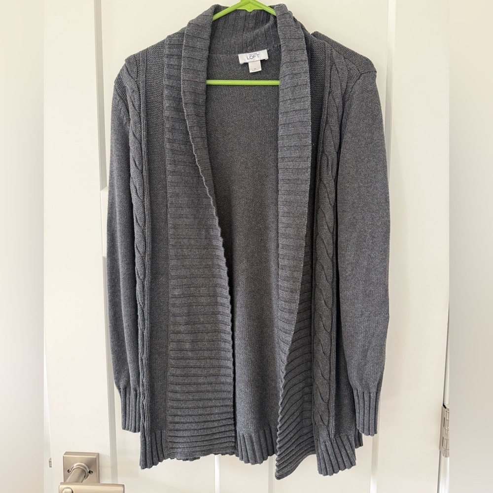 Cottagecore Charcoal Cable-Trim Open Cardigan